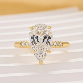 Glam Finish Sunset Style Classic 4.0Ct Pear Cut Engagement Ring Promise Ring For Her