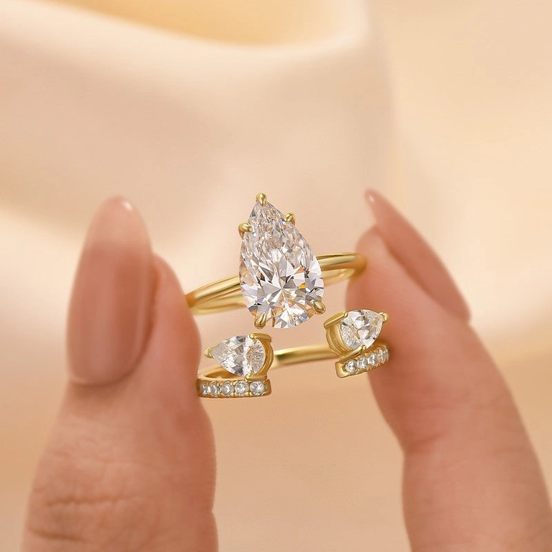 4.0 Ct Pear Cut Insert Wedding Ring Set In Sterling Silver For Women Gala Ready Shiny Stones