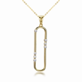 Gold Plated Sterling Silver "Diamond" Accent Paperclip Pendant Necklace Unique Craftwork