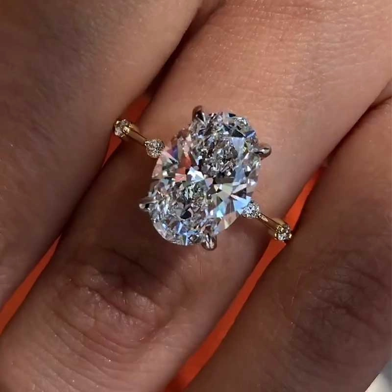 Louily Bright Yellow Gold Oval Cut Engagement Ring In Sterling Silver Formal Set Brilliant Sparkle