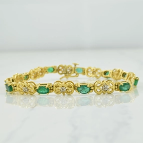 Emerald & Diamond Bracelet | 3.85ctw, 0.06ctw | 7.75" | Statement Style