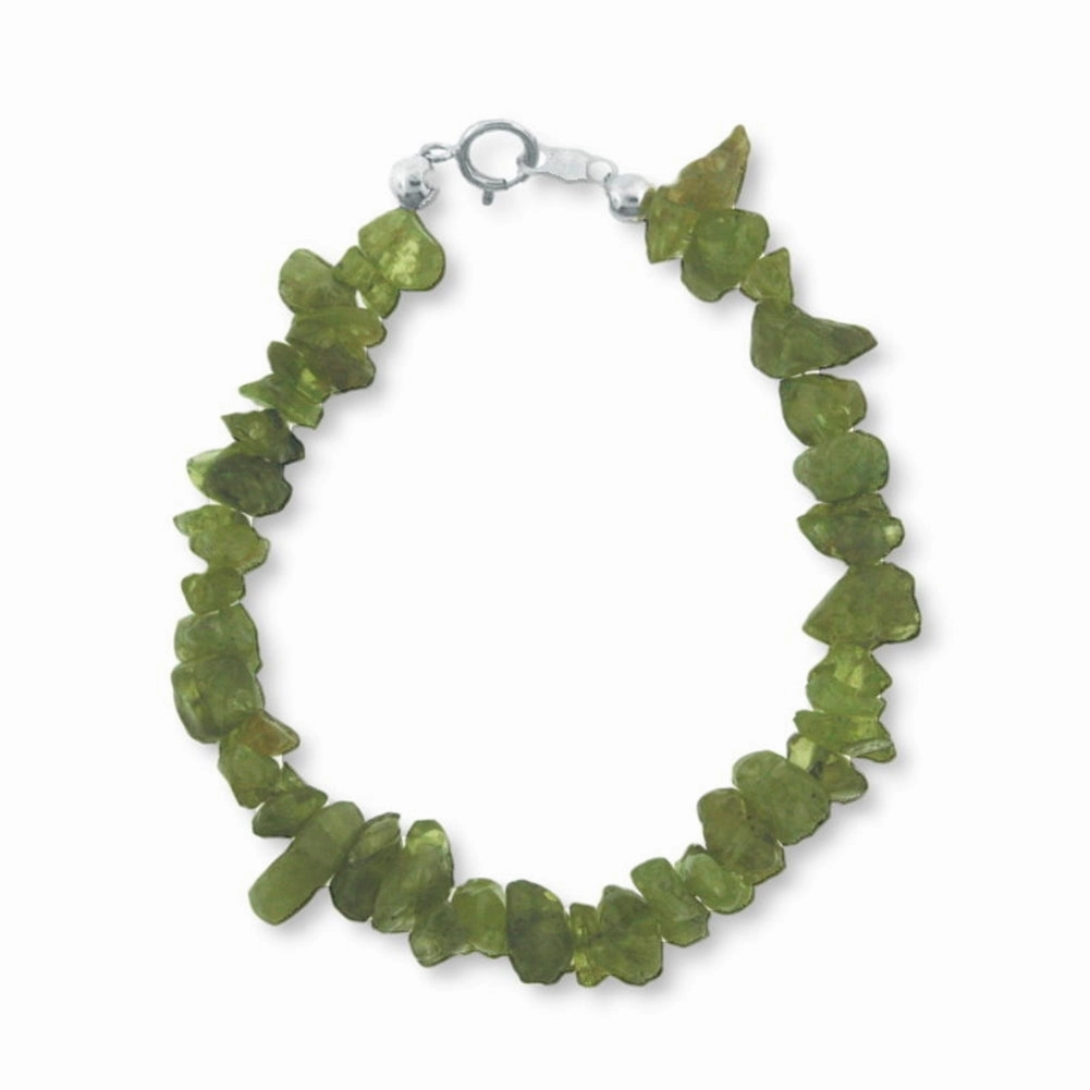 Genuine Peridot Gem Chip Bracelet Sterling Silver Handmade Romantic Layer