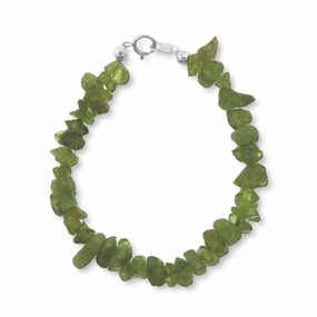 Genuine Peridot Gem Chip Bracelet Sterling Silver Handmade Romantic Layer