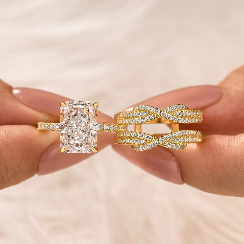 4.5Ct Radiant Cut Insert Wedding Ring Set With Engagement Ring Enhancer Clean Aesthetic Evening Ensemble