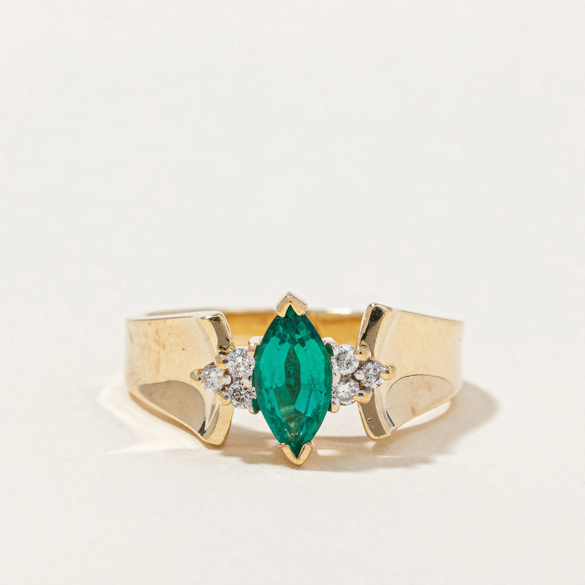 Synthetic Emerald & Natural Diamond Ring | 0.41ct, 0.06ctw | SZ 6 | Shimmer Effect Luxury Charm