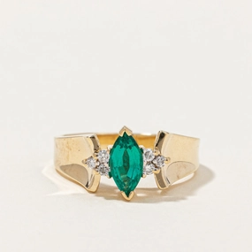 Synthetic Emerald & Natural Diamond Ring | 0.41ct, 0.06ctw | SZ 6 | Shimmer Effect Luxury Charm