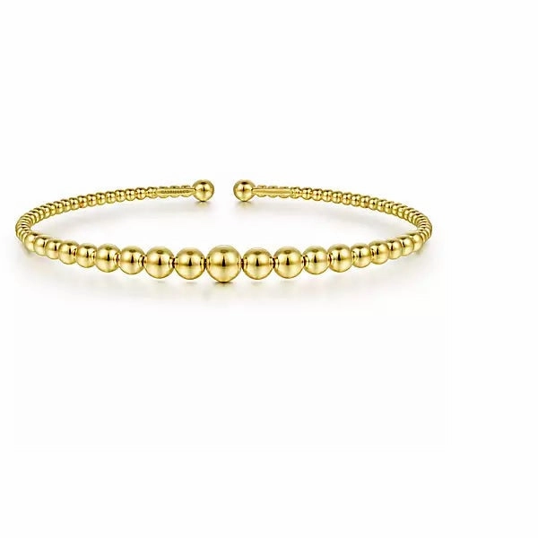 14K Yellow Gold 6.25" Bujukan Beaded Open Bangle Lightweight Ornament