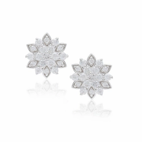 Gentle Radiance Work Ready Sterling Silver MicroPave CZ Flower Stud Earrings