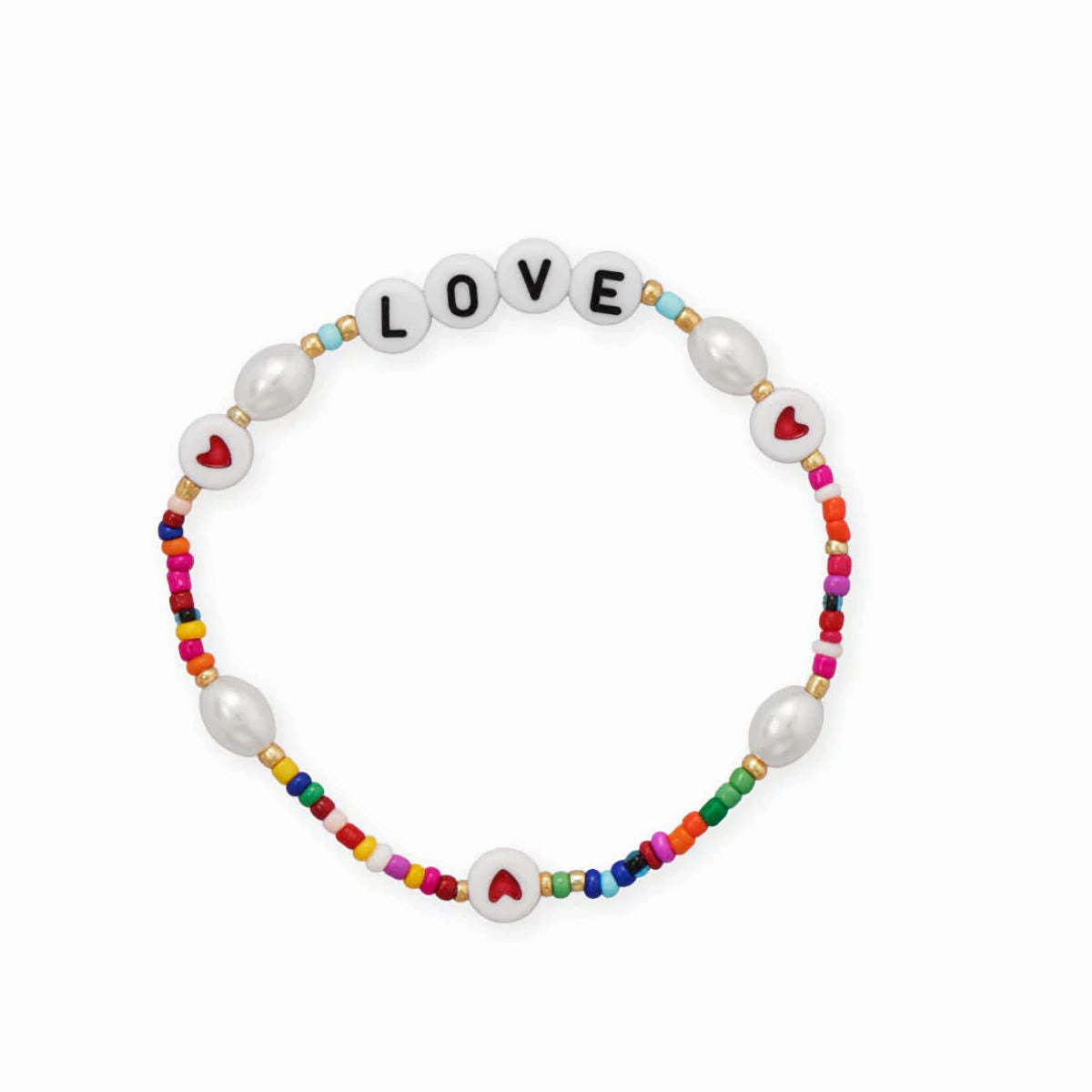 Stretch Friendship Bracelet LOVE with Imitation Pearls Graceful Elegance