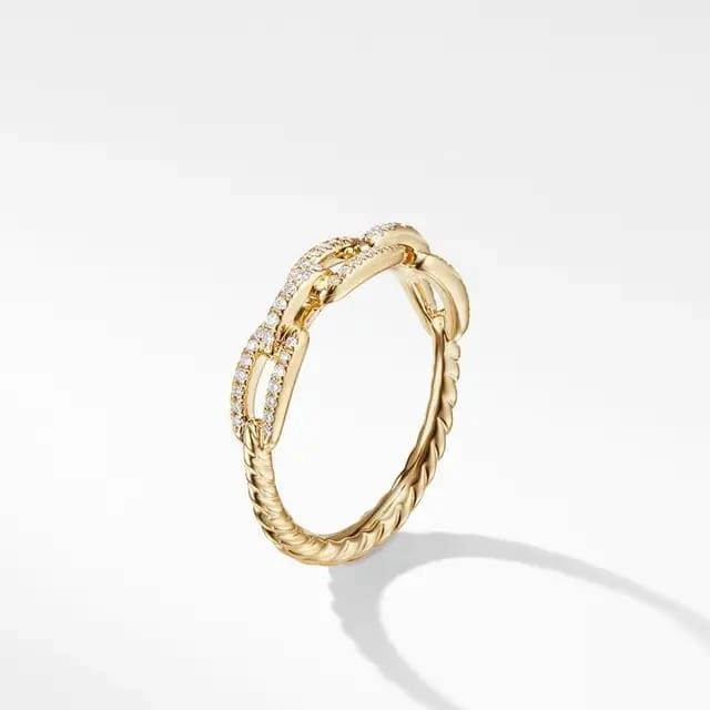 Distinct Detail Micron Gold Plated Sterling Silver Micropave Paperclip Ring