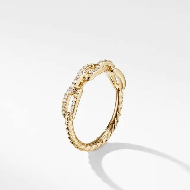 Elegant Details Micron Gold Plated Sterling Silver Micropave Paperclip Ring