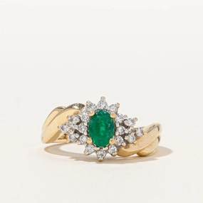 Bypass Emerald & Diamond Cocktail Ring | 0.25 ctw, SZ 6.25 | Evening Wear Refined Highlight