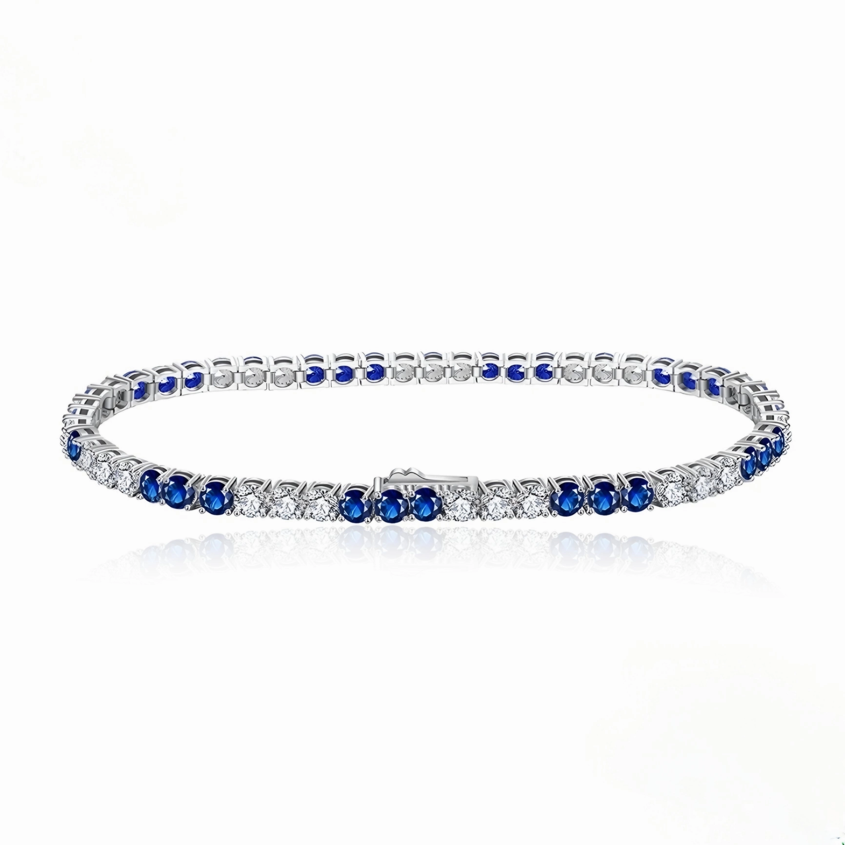 Sterling Silver 3 Alternating Sapphire and Clear 3mm CZ Bracelet Timeless Spark