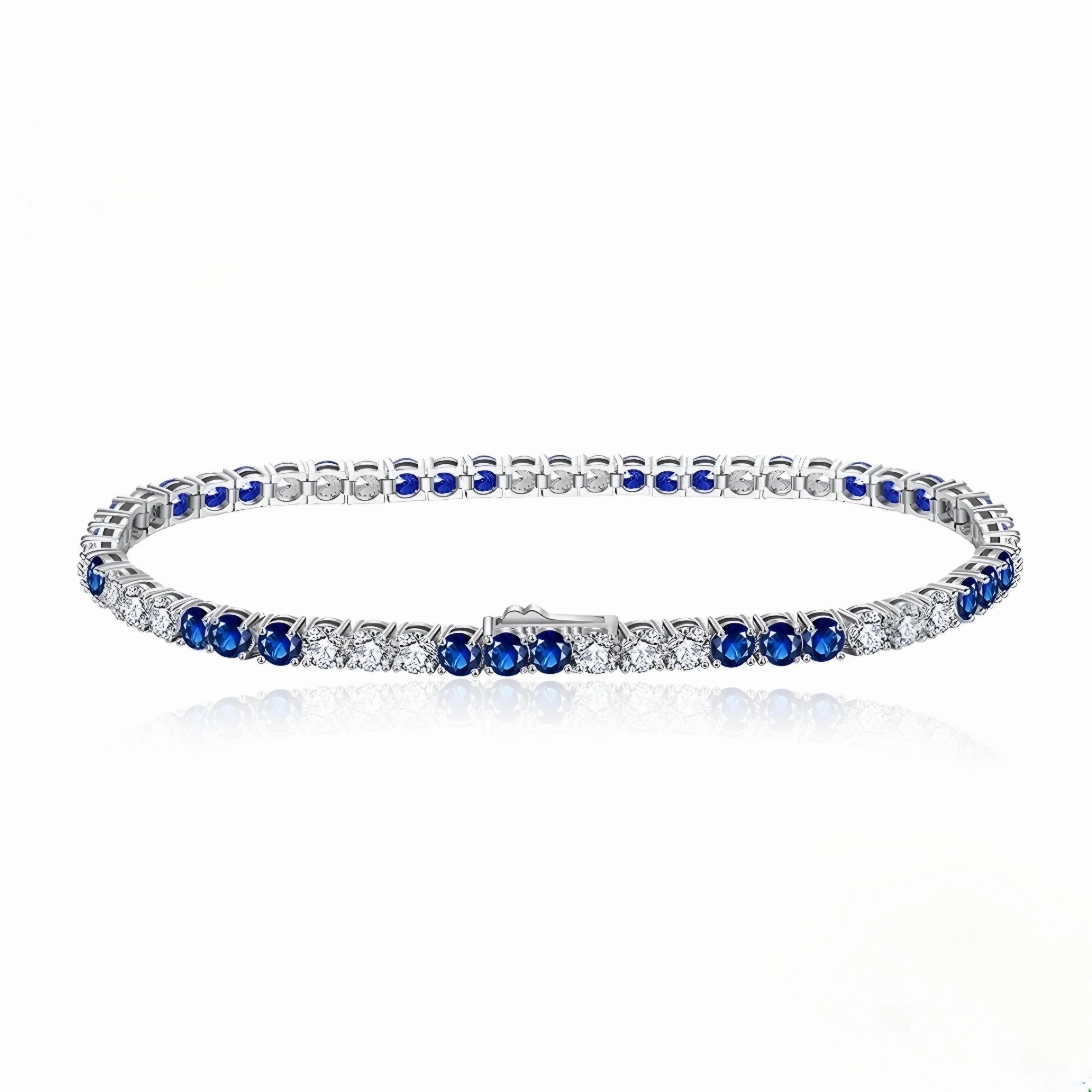 Sterling Silver 3 Alternating Sapphire and Clear 3mm CZ Bracelet Fashionable Sparkle