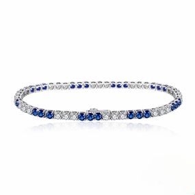 Sterling Silver 3 Alternating Sapphire and Clear 3mm CZ Bracelet Fashionable Sparkle