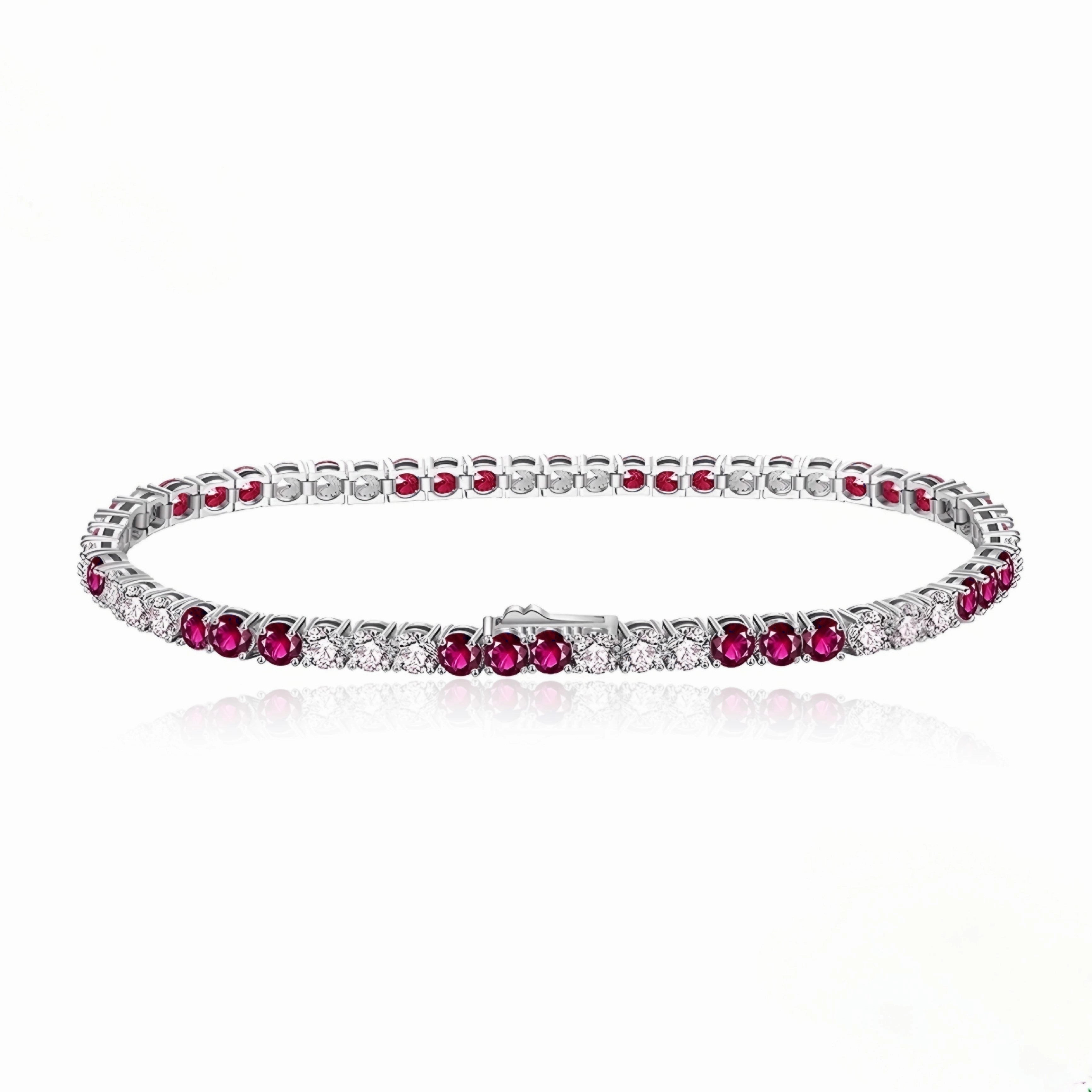 Brilliant Sparkle Sterling Silver 3 Alternating Sapphire and Clear 3mm CZ Bracelet