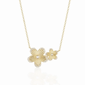 Sterling Silver Gold Plated Double Flower With CZ Border Necklace Artisan Craft