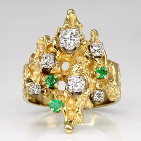 Fresh Finish Sophisticated Touch Diamond & Emerald Abstract Ring | 0.63ctw | SZ 7.25 |