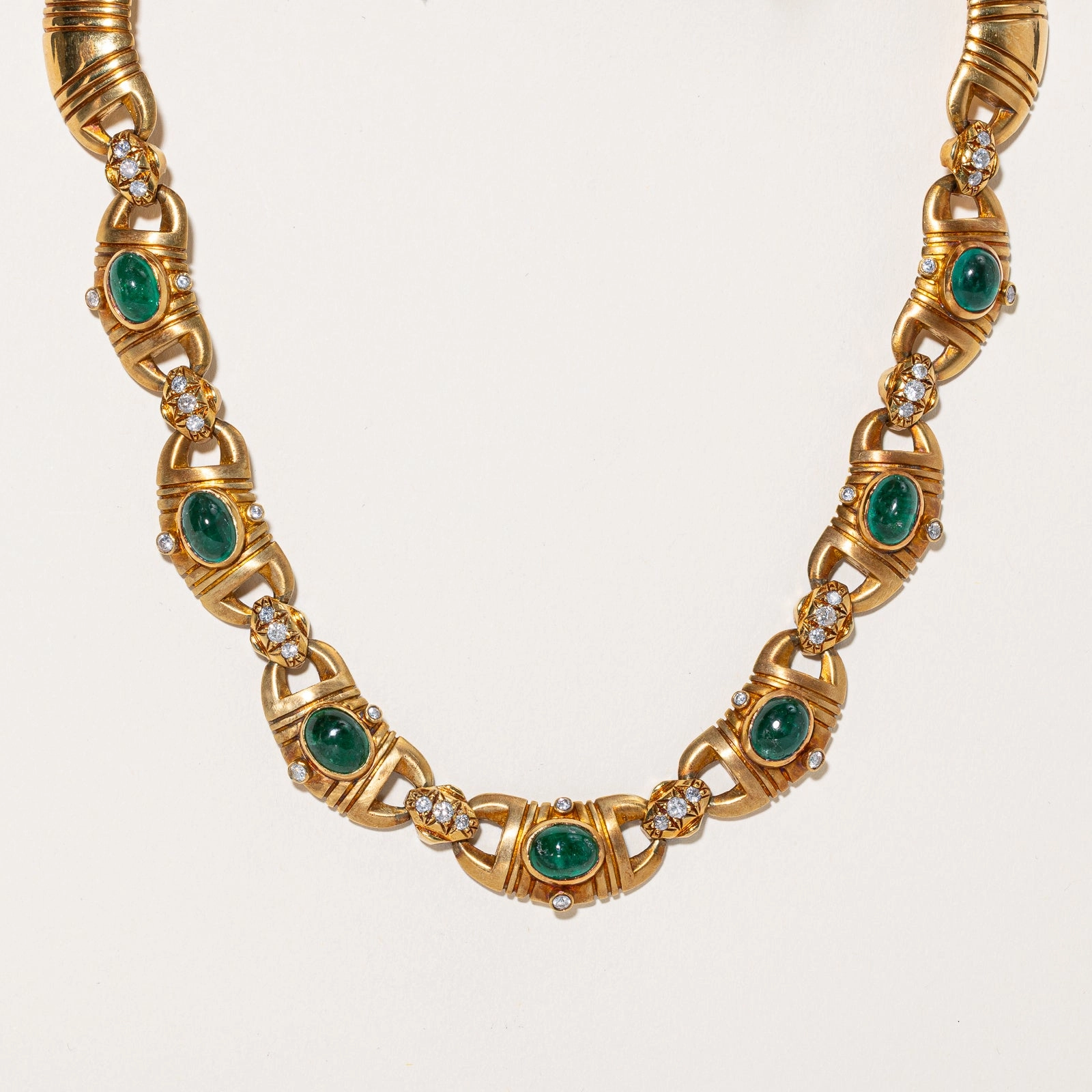 Luxury Pieces Heavy Solid 18k Gold Vintage Natural Emerald & Diamond Necklace | 13.78ctw, 1.76ctw | 16"
