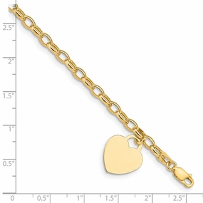 Dependable Detail 14k Engravable 19x15mm Solid Dangle Heart Charm and Hollow Chain 7.5 inch Bracelet