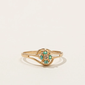 Cluster Emerald & Diamond Ring | 0.08ctw | 0.01ct | SZ 6 | Classic Pop