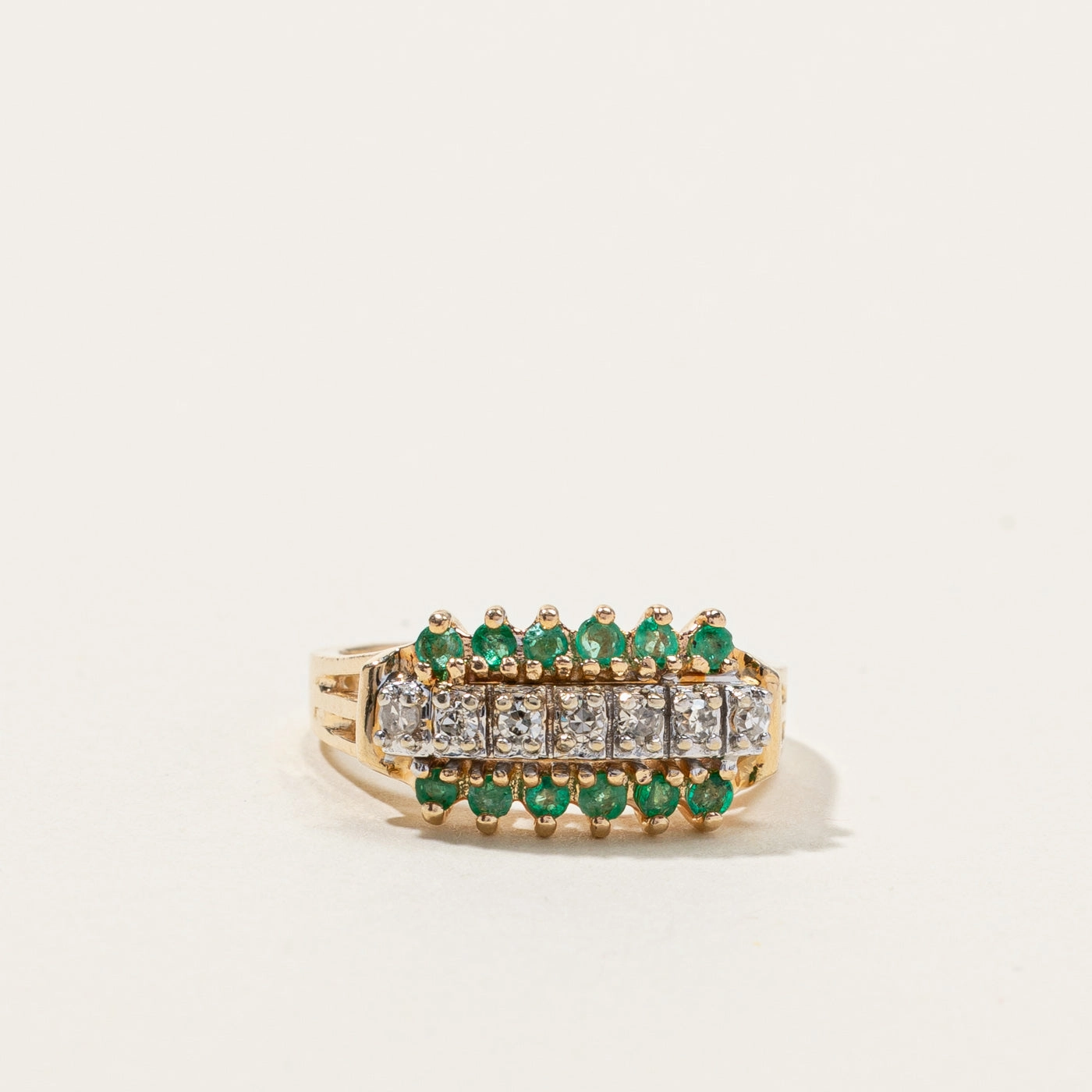 Inspired Touch Sparkling Piece Cluster Set Diamond & Emerald Ring | 0.24ctw | 0.14ctw | SZ 6 |