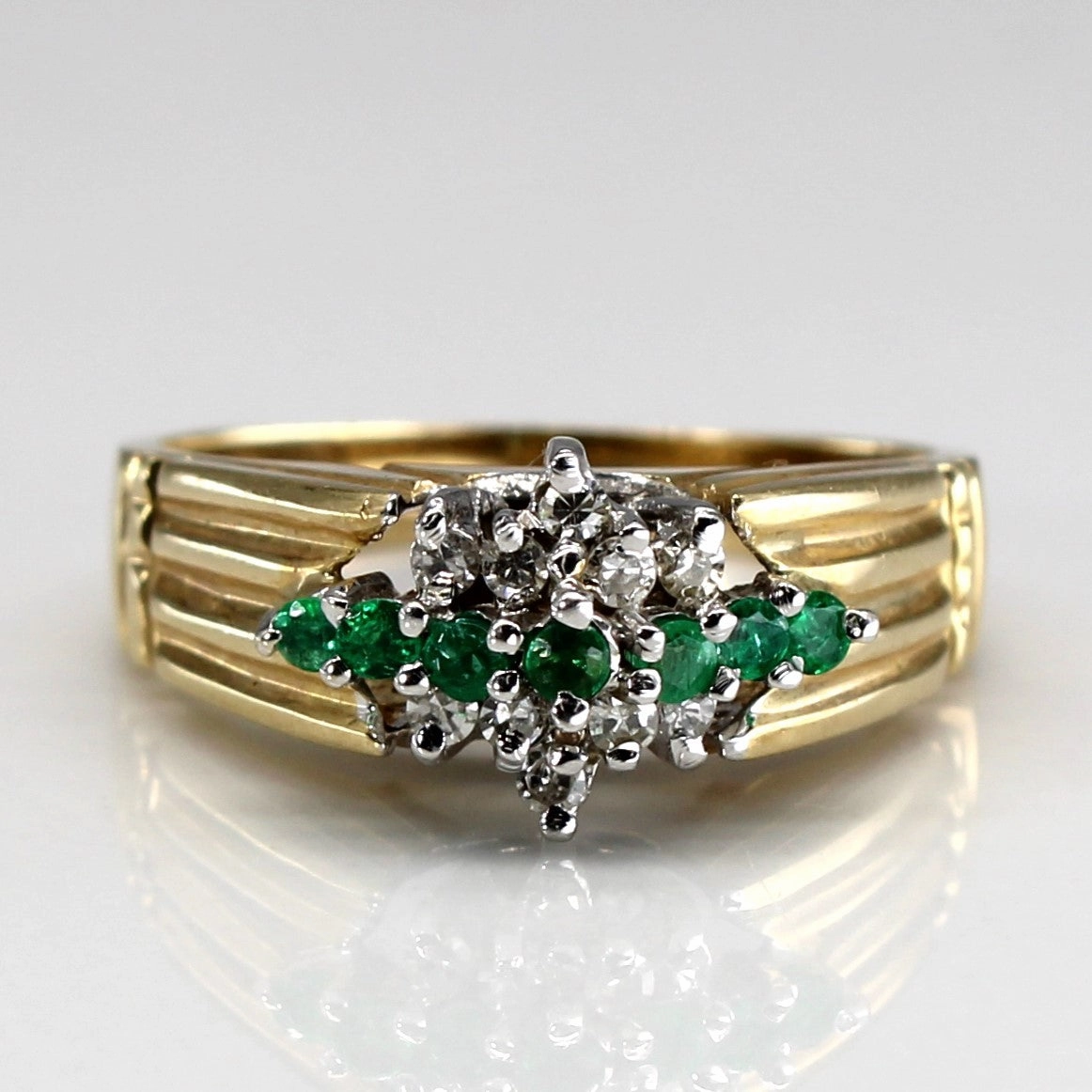 Cluster Set Emerald & Diamond Ring | 0.14ctw | 0.10ctw | SZ 7 | Chic Duo Winter Party