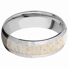 Cobalt Chrome Hammered Domed Wedding Ring with Genuine Elk Antler Inlay Experimental Design