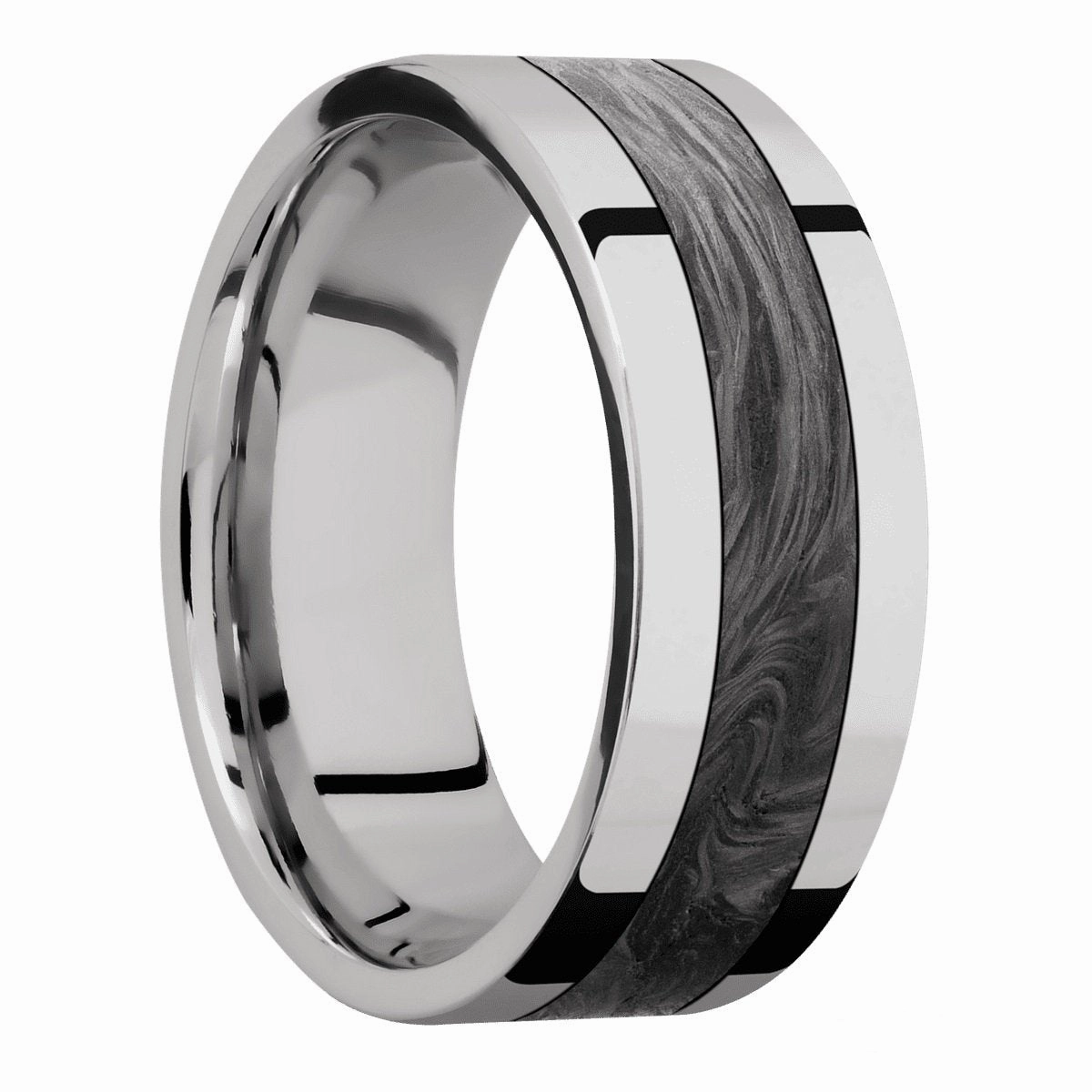 Refined Proportion Cobalt Chrome High Polished Wedding Ring with Forged Carbon Fiber Inlay