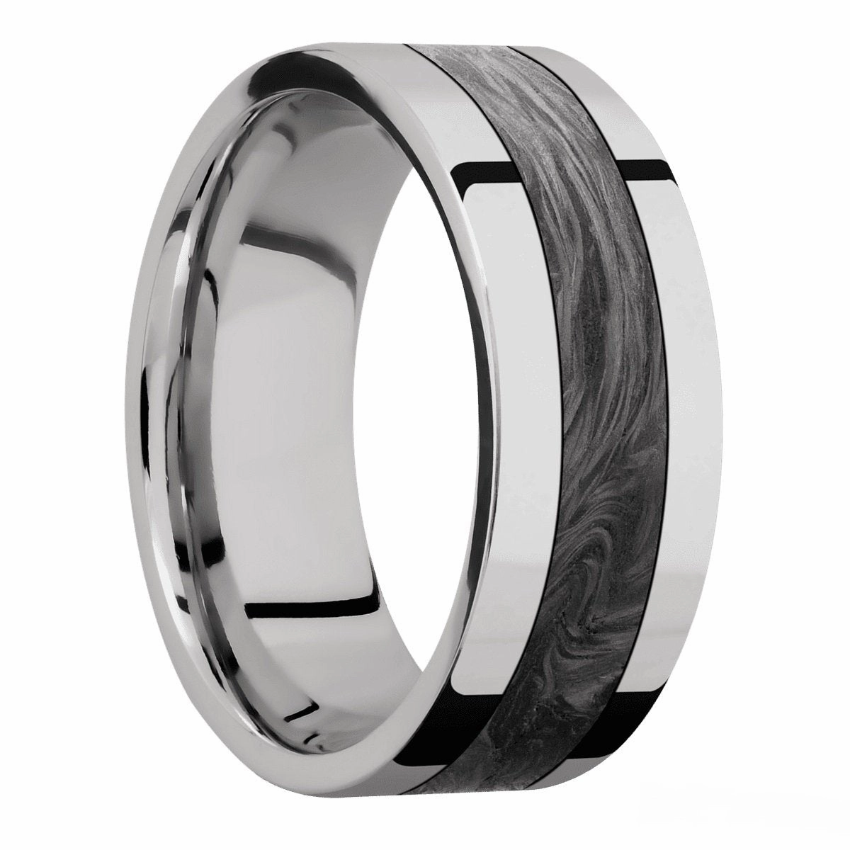Modern Keepsake Cobalt Chrome High Polished Wedding Ring with Forged Carbon Fiber Inlay