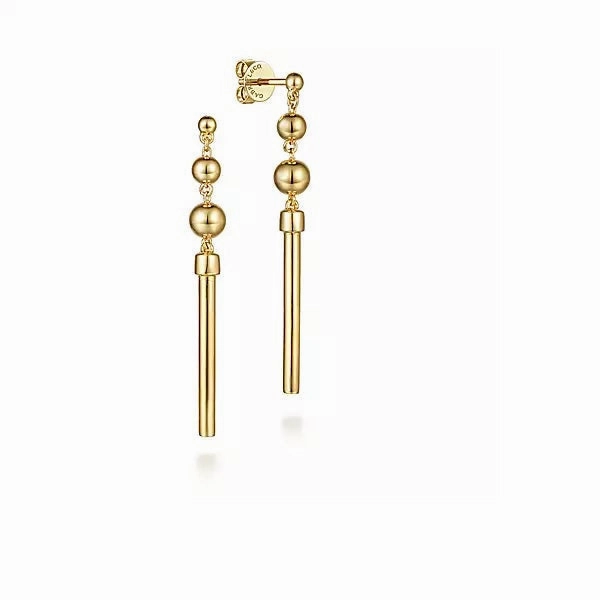 14K Yellow Gold Bujukan Drop Earrings Superior Ornament Curved Line