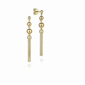 14K Yellow Gold Bujukan Drop Earrings Superior Ornament Curved Line