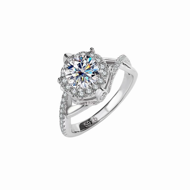 Creative Insignia Refined Contour 1 Carat Round Brilliant Diamond Halo Ring | S925 | Moissanite