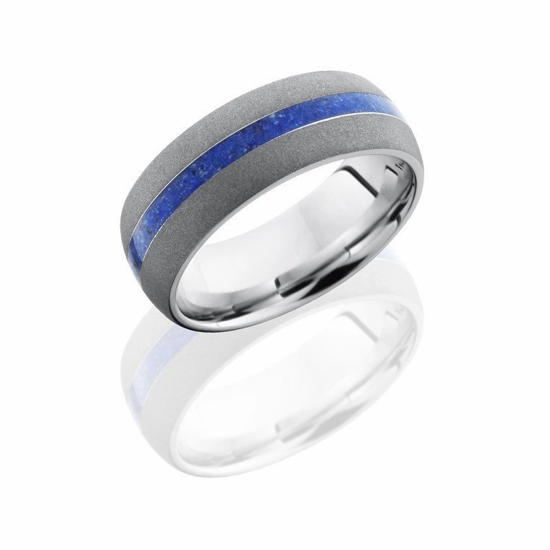 Lapis Inlay Domed Wedding Band Cobalt Chrome 8mm Wide Quality Design