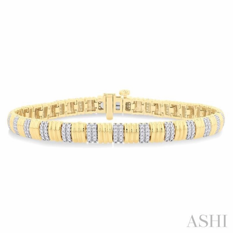 3/4 Ctw Ribbed Round Cut Diamond Fashion Bracelet in 10K Yellow Gold Epic Vision Motivational Tokens