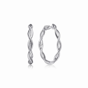 Sterling Silver 25mm Twisted Round Classic Hoop Screwback Earrings Minimal Motion