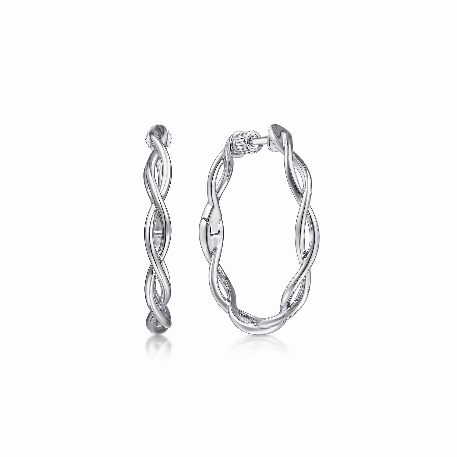 Sterling Silver 25mm Twisted Round Classic Hoop Screwback Earrings Minimal Motion