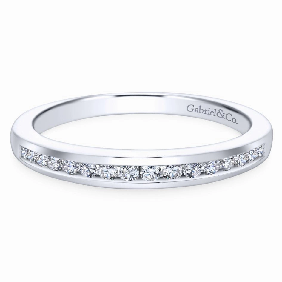 Trendy Gift 14K White Gold .16cttw Channel Set Round Diamond Wedding Band