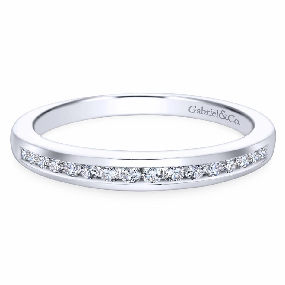 Perfect Accent Fresh Detail 14K White Gold .16cttw Channel Set Round Diamond Wedding Band