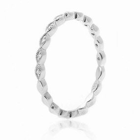 Milgrain Leaf White Diamond Band Refined Detail