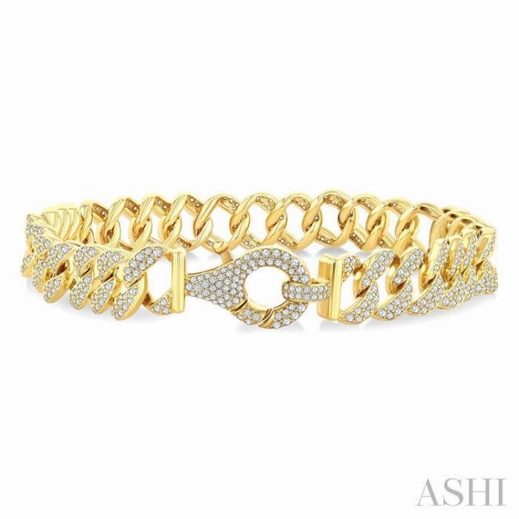 Whimsical Perspective 3 Ctw Round Cut Diamond Cuban Link Bracelet in 14K Yellow Gold