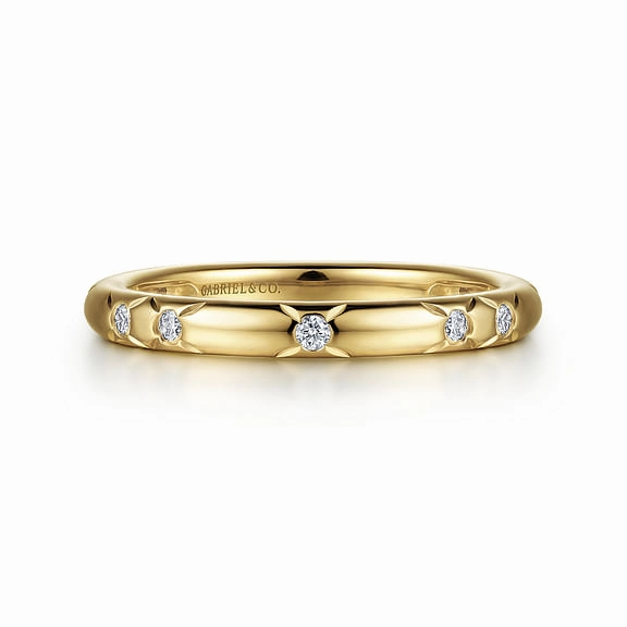 14K Yellow Gold Diamond Ladies Stackable Ring Elegant Outfit