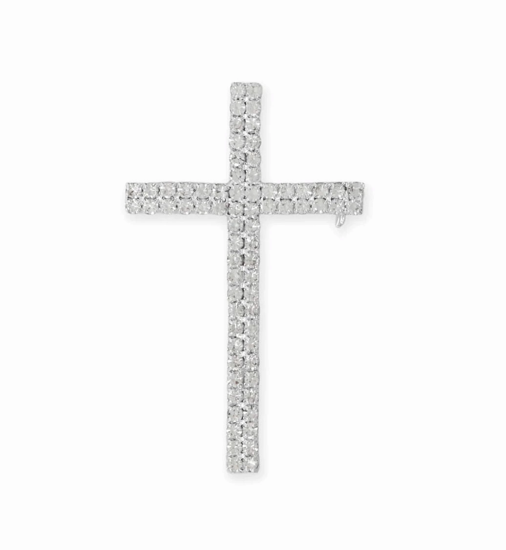 Cross Fashion Pin Silver Tone with Sparkling Crystals Holiday Style Shine Bright
