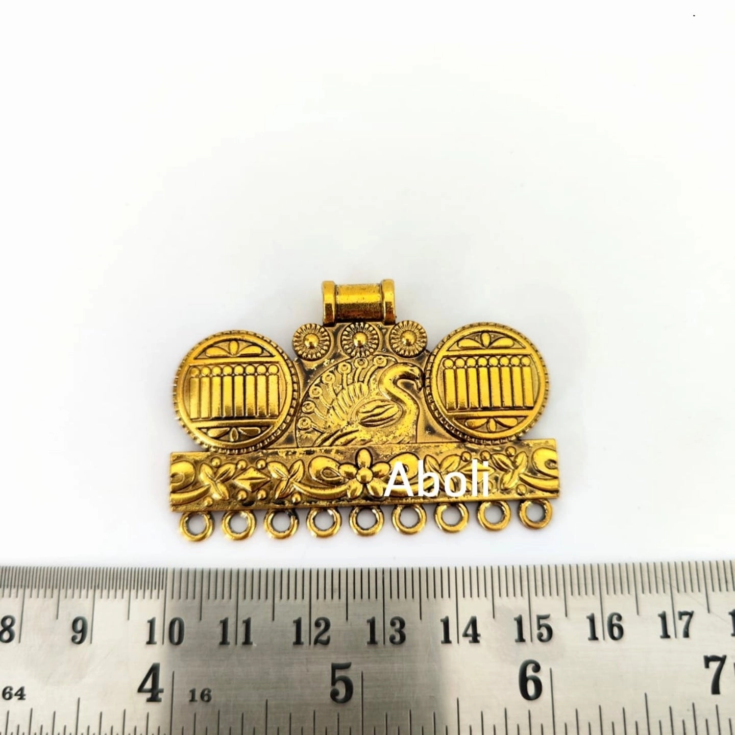 Golden pendant peacock and floral motif GP52 Timeless Gems Smooth Surface