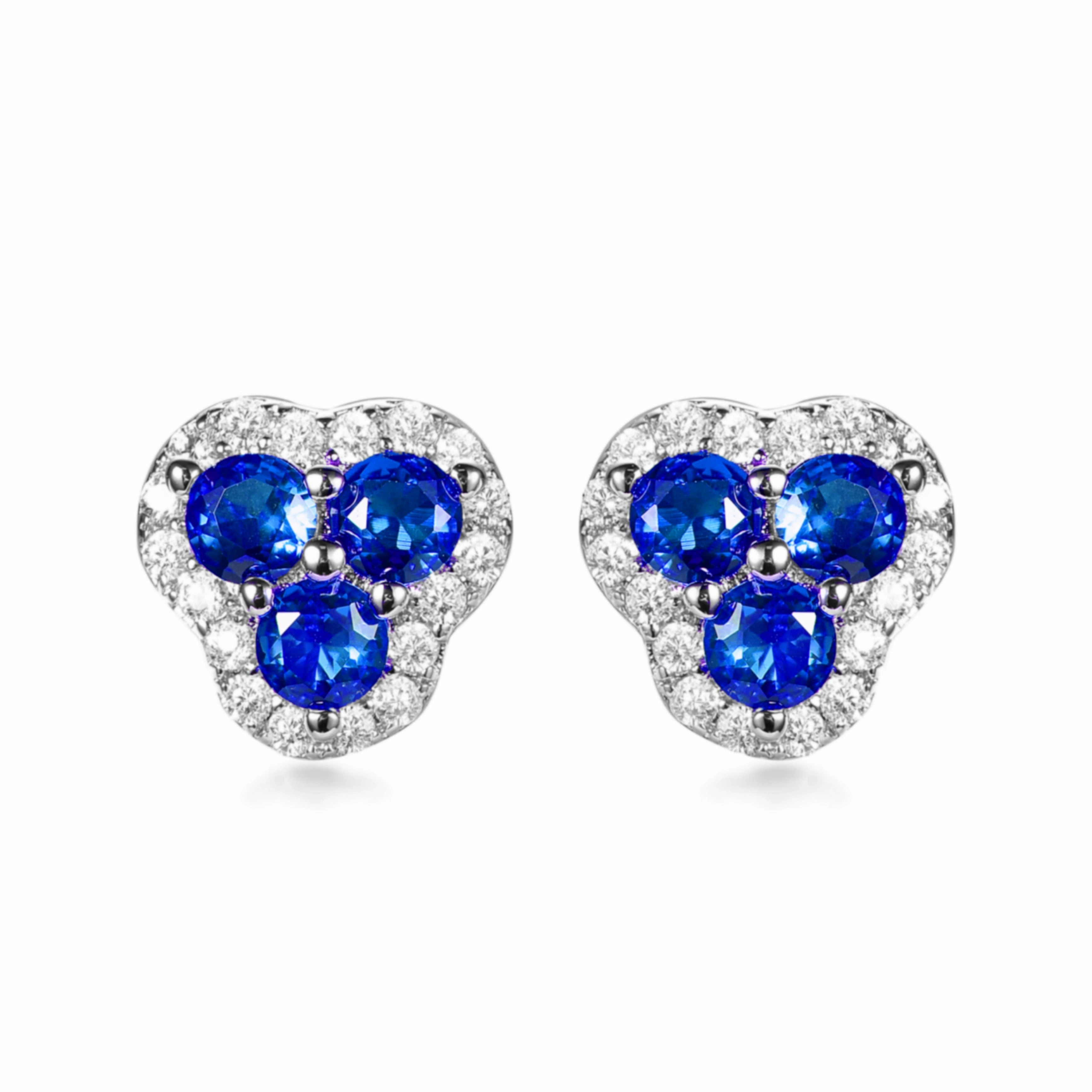 Soft Radiance Rhodium Plated Sterling Silver 3 Stone Stud Earrings