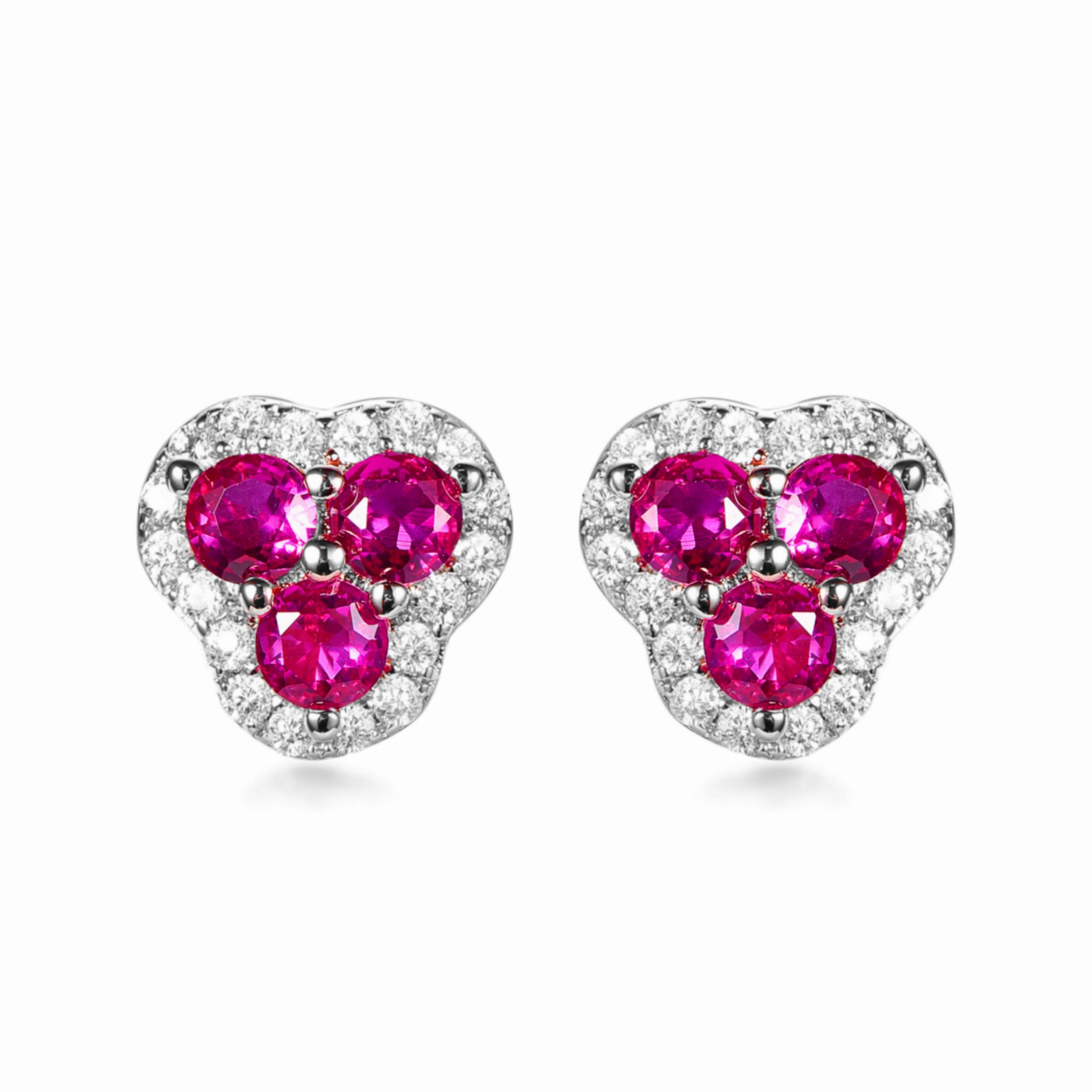 Delicate Charm Rhodium Plated Sterling Silver 3 Stone Stud Earrings