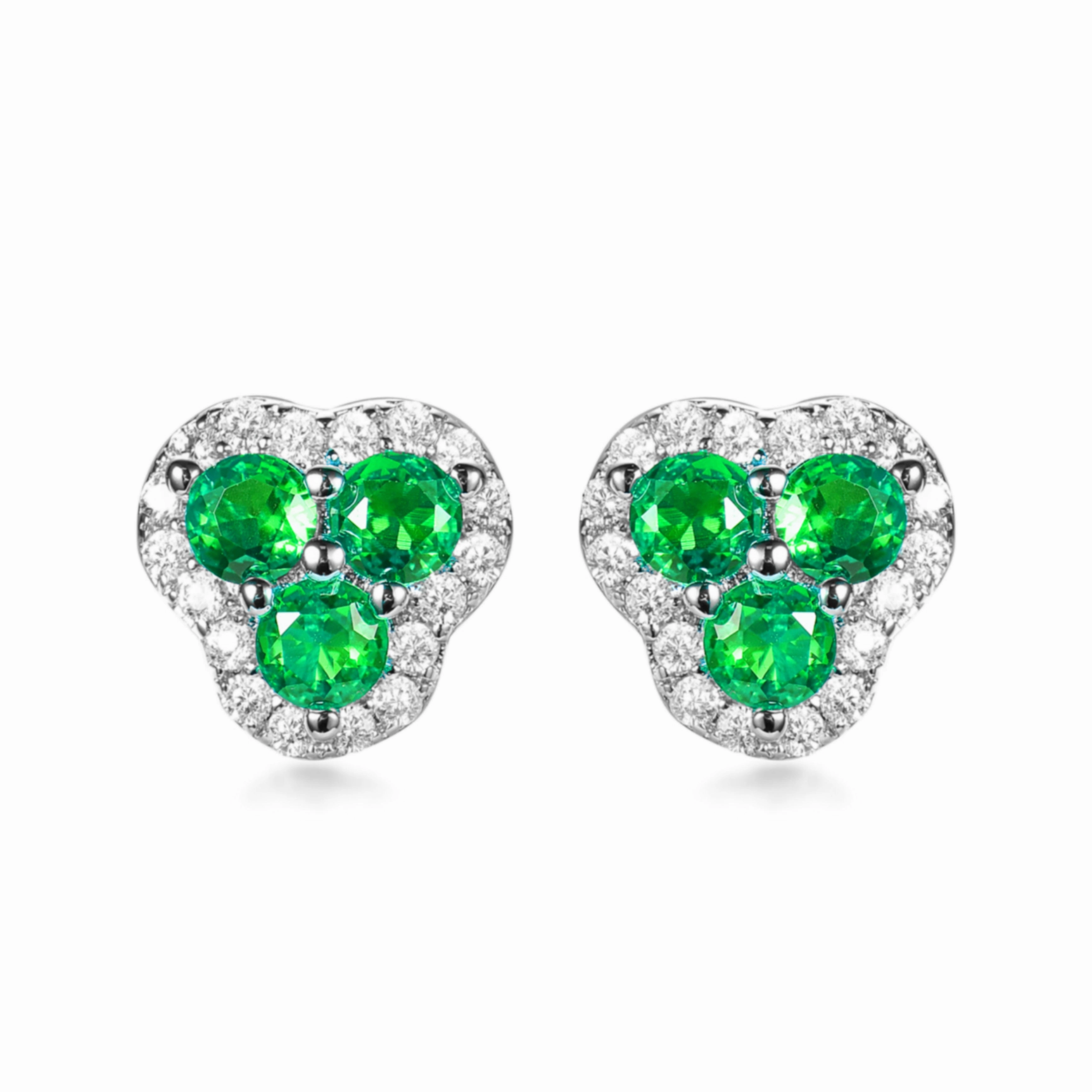 Sweet Spark Rhodium Plated Sterling Silver 3 Stone Stud Earrings