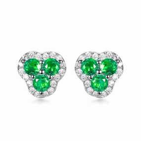 Sweet Spark Rhodium Plated Sterling Silver 3 Stone Stud Earrings