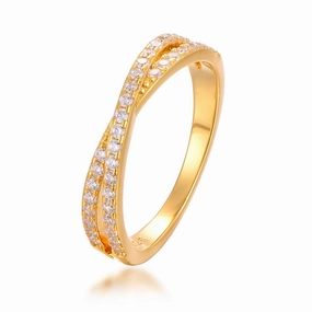 Everyday Edge Gold Plated Sterling Silver Micropave Crossover CZ Ring