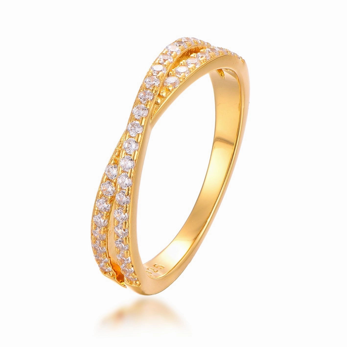 Gold Plated Sterling Silver Micropave Crossover CZ Ring Formal Attire